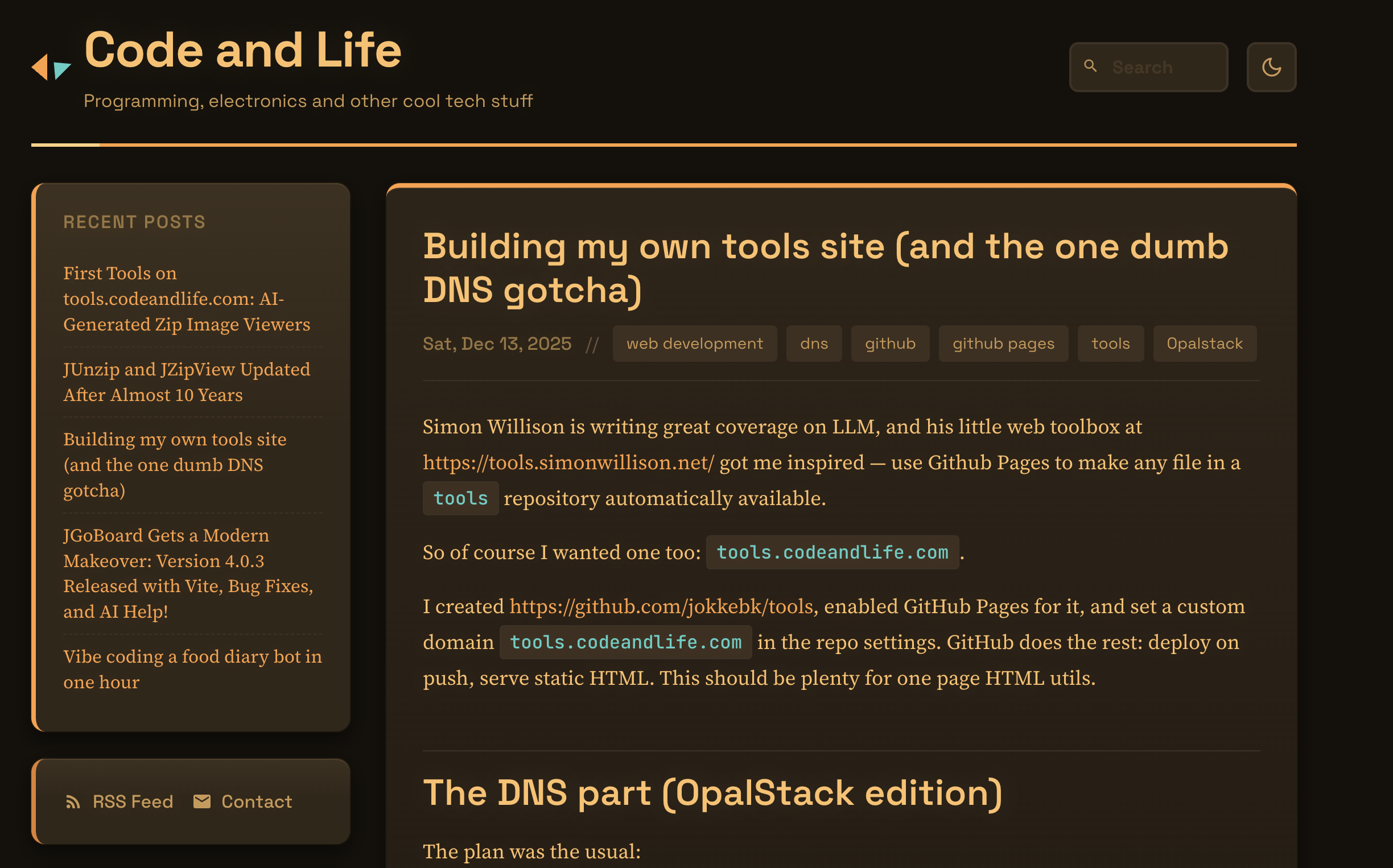 Code and Life blog screenshot